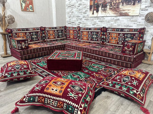 L förmiges orientalisches Sofa Set, Majlis-Sitzmöbel, Bodenkissen, Arabische Majlis, Türkisches Bode