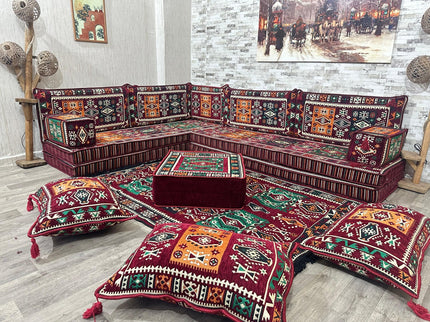 L förmiges orientalisches Sofa Set, Majlis-Sitzmöbel, Bodenkissen, Arabische Majlis, Türkisches Bode