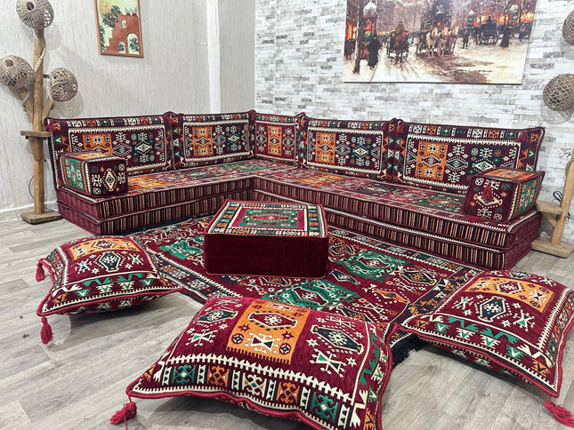 L förmiges orientalisches Sofa Set, Majlis-Sitzmöbel, Bodenkissen, Arabische Majlis, Türkisches Bode