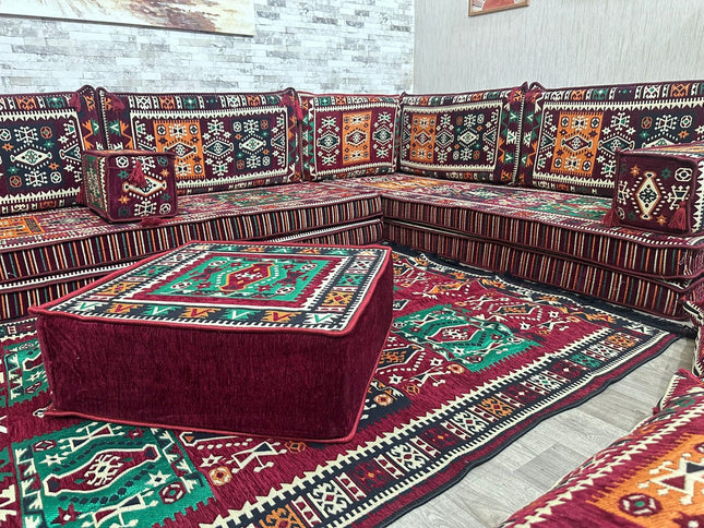 U förmiges orientalisches Sofa Set, Majlis-Sitzmöbel, Arabische Majlis, Bodenkissen, Türkisches Bode
