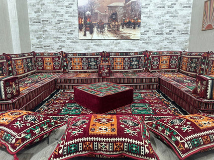 U förmiges orientalisches Sofa Set, Majlis-Sitzmöbel, Arabische Majlis, Bodenkissen, Türkisches Bode