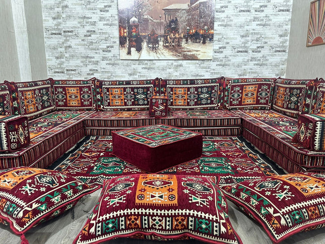 U förmiges orientalisches Sofa Set, Majlis-Sitzmöbel, Arabische Majlis, Bodenkissen, Türkisches Bode