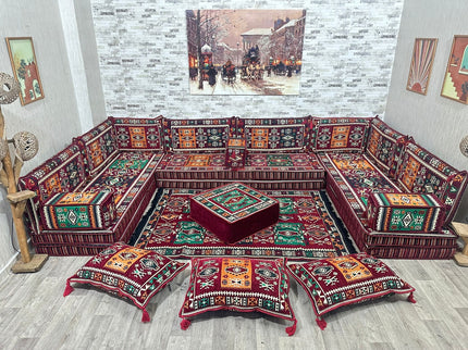 U förmiges orientalisches Sofa Set, Majlis-Sitzmöbel, Arabische Majlis, Bodenkissen, Türkisches Bode