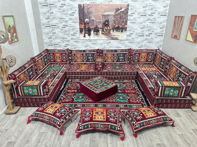 U förmiges orientalisches Sofa Set, Majlis-Sitzmöbel, Arabische Majlis, Bodenkissen, Türkisches Bode