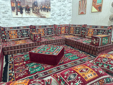 U förmiges orientalisches Sofa Set, Majlis-Sitzmöbel, Arabische Majlis, Bodenkissen, Türkisches Bode