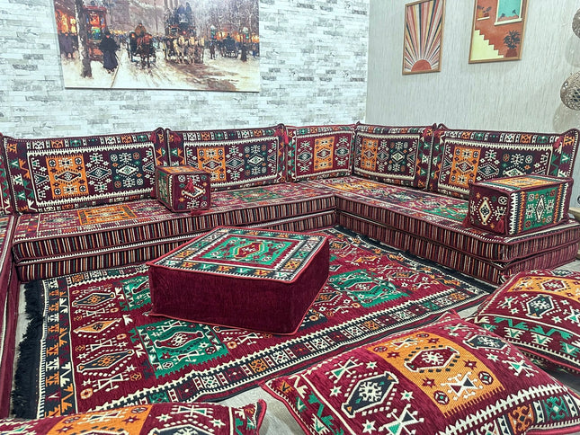 U förmiges orientalisches Sofa Set, Majlis-Sitzmöbel, Arabische Majlis, Bodenkissen, Türkisches Bode