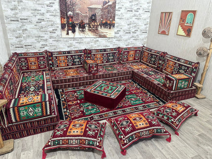 U förmiges orientalisches Sofa Set, Majlis-Sitzmöbel, Arabische Majlis, Bodenkissen, Türkisches Bode