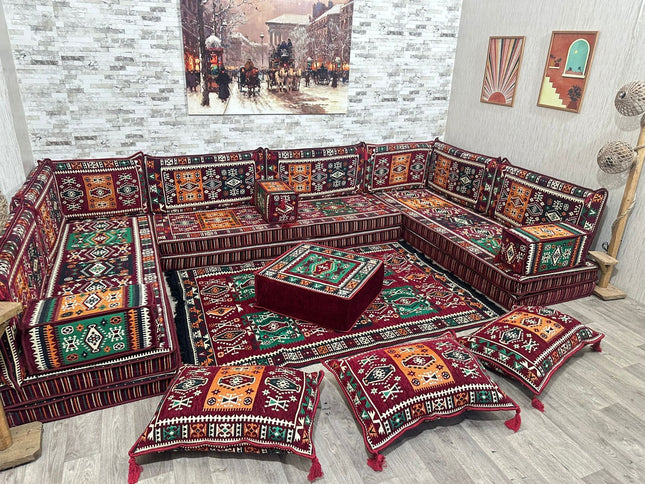 U förmiges orientalisches Sofa Set, Majlis-Sitzmöbel, Arabische Majlis, Bodenkissen, Türkisches Bode
