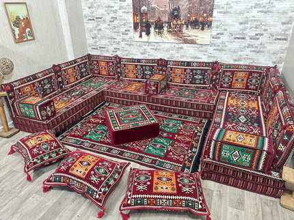 U förmiges orientalisches Sofa Set, Majlis-Sitzmöbel, Arabische Majlis, Bodenkissen, Türkisches Bode