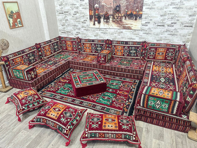 U förmiges orientalisches Sofa Set, Majlis-Sitzmöbel, Arabische Majlis, Bodenkissen, Türkisches Bode