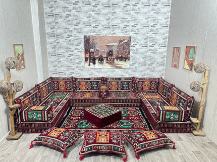 U förmiges orientalisches Sofa Set, Majlis-Sitzmöbel, Arabische Majlis, Bodenkissen, Türkisches Bode