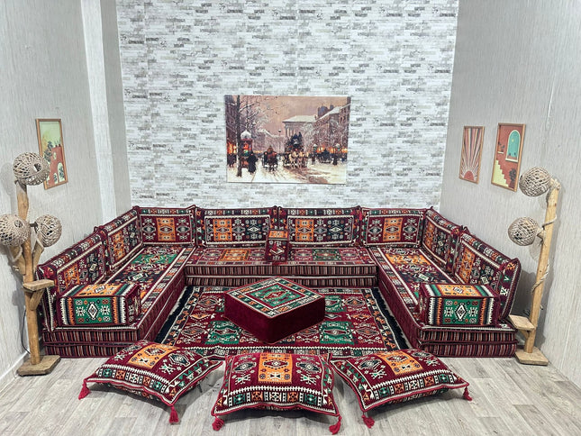 U förmiges orientalisches Sofa Set, Majlis-Sitzmöbel, Arabische Majlis, Bodenkissen, Türkisches Bode