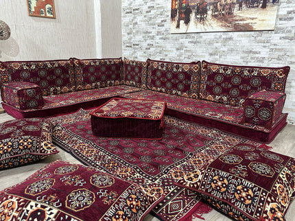 L förmiges orientalisches Sofa Set, Majlis-Sitzmöbel, Bodenkissen, Arabische Majlis, Türkisches Bode