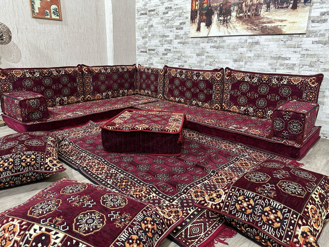 L förmiges orientalisches Sofa Set, Majlis-Sitzmöbel, Bodenkissen, Arabische Majlis, Türkisches Bode