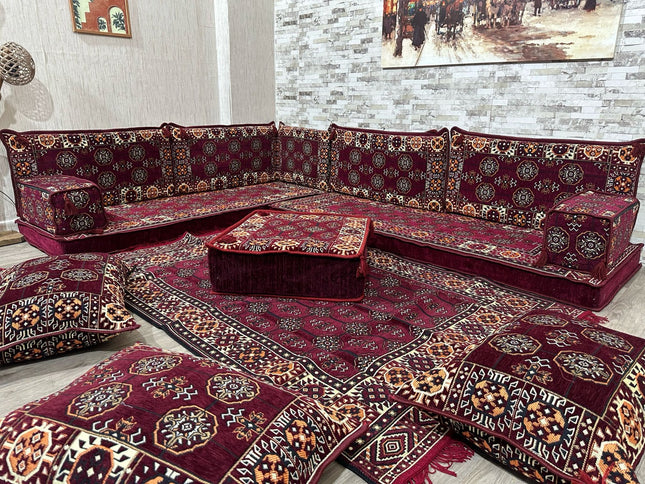 L förmiges orientalisches Sofa Set, Majlis-Sitzmöbel, Bodenkissen, Arabische Majlis, Türkisches Bode