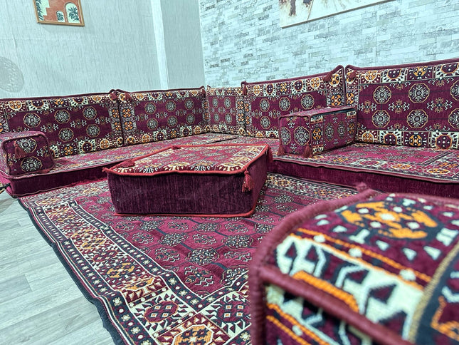 U förmiges orientalisches Sofa Set, Majlis-Sitzmöbel, Arabische Majlis, Bodenkissen, Türkisches Bode