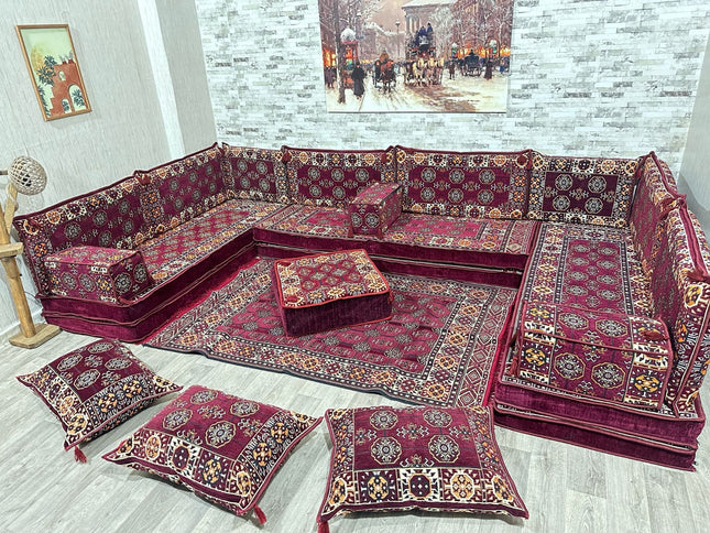 U förmiges orientalisches Sofa Set, Majlis-Sitzmöbel, Arabische Majlis, Bodenkissen, Türkisches Bode