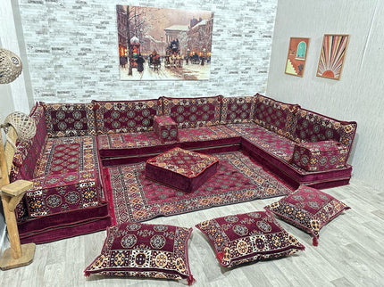 U förmiges orientalisches Sofa Set, Majlis-Sitzmöbel, Arabische Majlis, Bodenkissen, Türkisches Bode