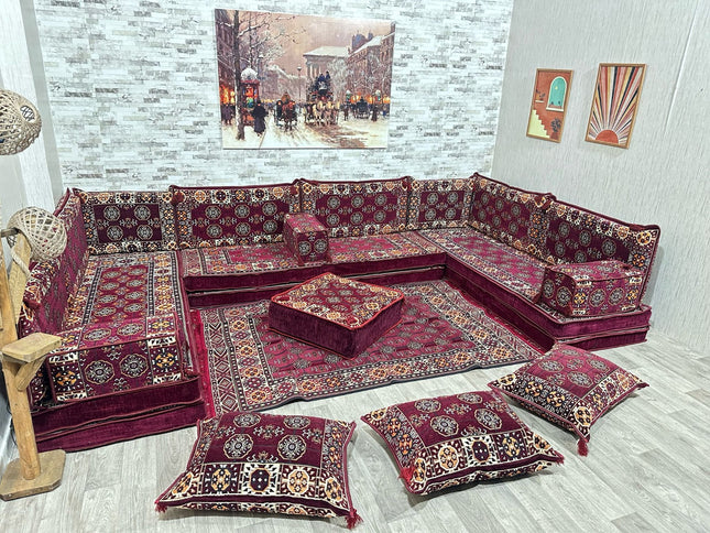 U förmiges orientalisches Sofa Set, Majlis-Sitzmöbel, Arabische Majlis, Bodenkissen, Türkisches Bode