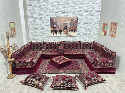 U förmiges orientalisches Sofa Set, Majlis-Sitzmöbel, Arabische Majlis, Bodenkissen, Türkisches Bode