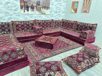 U förmiges orientalisches Sofa Set, Majlis-Sitzmöbel, Arabische Majlis, Bodenkissen, Türkisches Bode