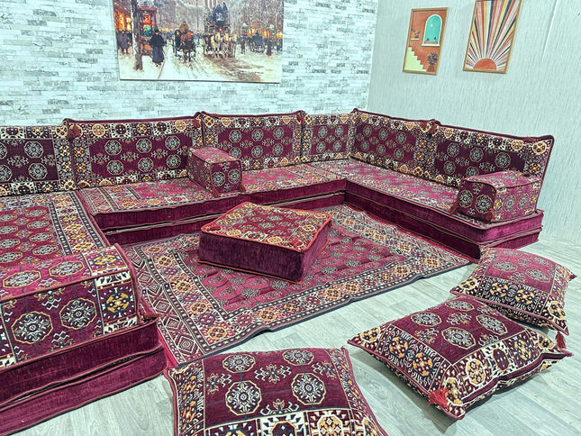 U förmiges orientalisches Sofa Set, Majlis-Sitzmöbel, Arabische Majlis, Bodenkissen, Türkisches Bode