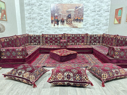 U förmiges orientalisches Sofa Set, Majlis-Sitzmöbel, Arabische Majlis, Bodenkissen, Türkisches Bode