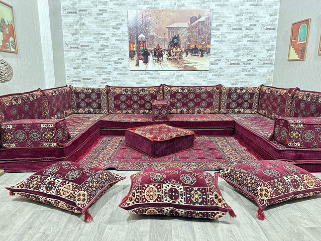U förmiges orientalisches Sofa Set, Majlis-Sitzmöbel, Arabische Majlis, Bodenkissen, Türkisches Bode