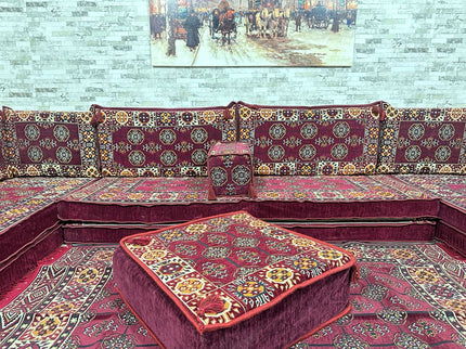 U förmiges orientalisches Sofa Set, Majlis-Sitzmöbel, Arabische Majlis, Bodenkissen, Türkisches Bode