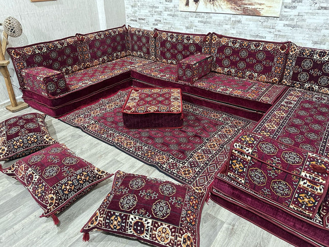 U förmiges orientalisches Sofa Set, Majlis-Sitzmöbel, Arabische Majlis, Bodenkissen, Türkisches Bode