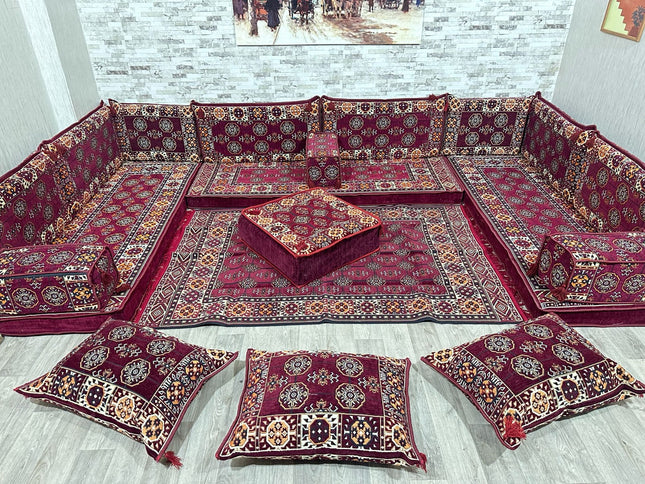 U förmiges orientalisches Sofa Set, Majlis-Sitzmöbel, Arabische Majlis, Bodenkissen, Türkisches Bode