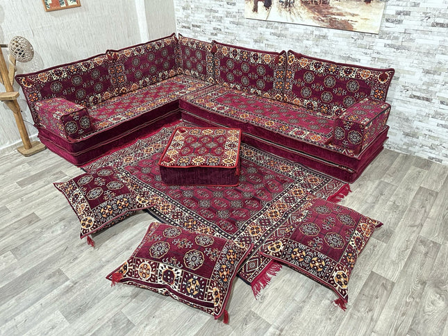 L förmiges orientalisches Sofa Set, Majlis-Sitzmöbel, Bodenkissen, Arabische Majlis, Türkisches Bode