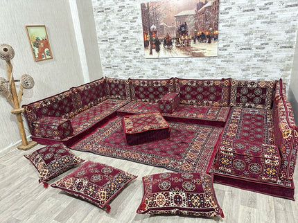 U förmiges orientalisches Sofa Set, Majlis-Sitzmöbel, Arabische Majlis, Bodenkissen, Türkisches Bode