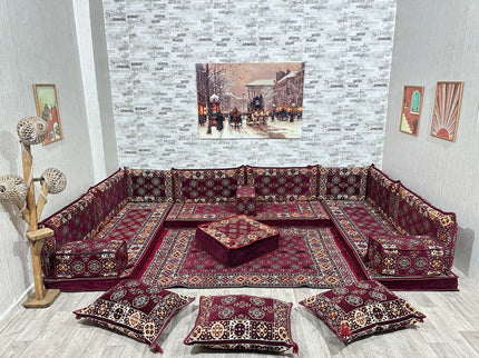 U förmiges orientalisches Sofa Set, Majlis-Sitzmöbel, Arabische Majlis, Bodenkissen, Türkisches Bode