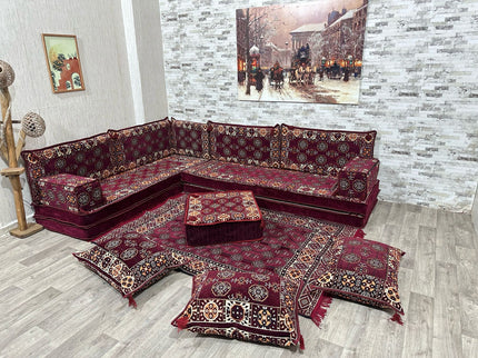 L förmiges orientalisches Sofa Set, Majlis-Sitzmöbel, Bodenkissen, Arabische Majlis, Türkisches Bode