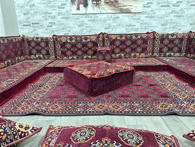 U förmiges orientalisches Sofa Set, Majlis-Sitzmöbel, Arabische Majlis, Bodenkissen, Türkisches Bode