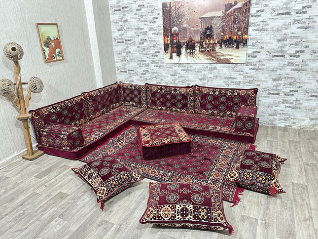 L förmiges orientalisches Sofa Set, Majlis-Sitzmöbel, Bodenkissen, Arabische Majlis, Türkisches Bode