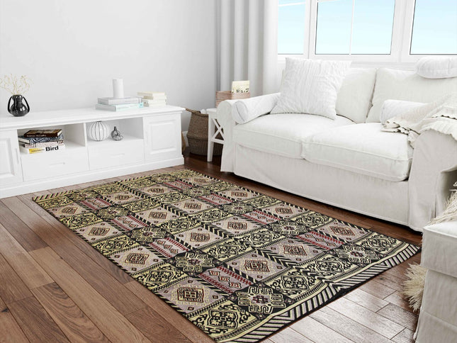  Dekorativer Boho-Teppich, Handgefertigter Großer Kelim Teppich, Flurläufer