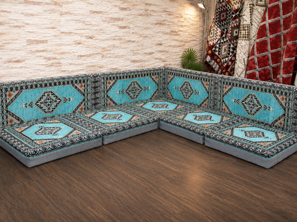 Orientalische Sitzecke 9-teilig – Handgefertigtes Bodensofa aus Kilim-Stoff