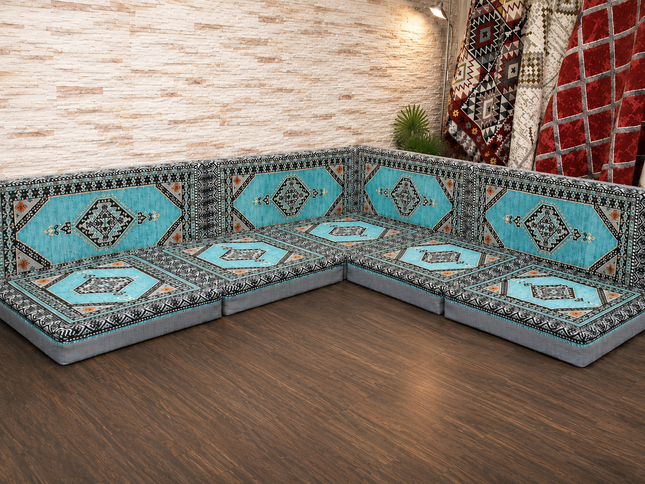 Orientalische Sitzecke 9-teilig – Handgefertigtes Bodensofa aus Kilim-Stoff