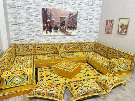 U förmiges orientalisches Sofa Set, Majlis-Sitzmöbel, Arabische Majlis, Bodenkissen, Türkisches Bode