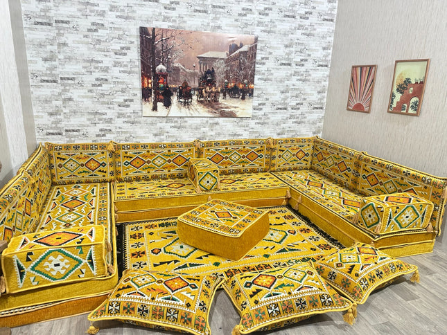 U förmiges orientalisches Sofa Set, Majlis-Sitzmöbel, Arabische Majlis, Bodenkissen, Türkisches Bode