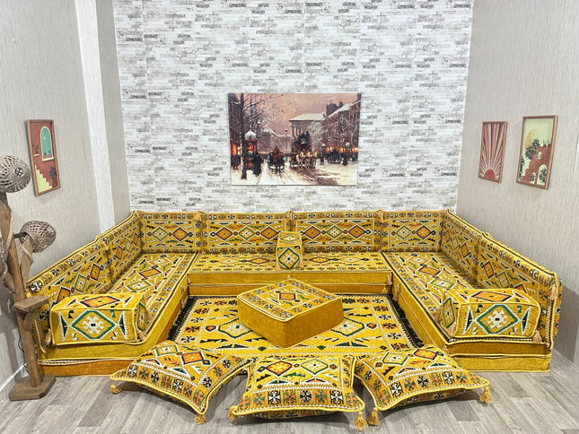 U förmiges orientalisches Sofa Set, Majlis-Sitzmöbel, Arabische Majlis, Bodenkissen, Türkisches Bode