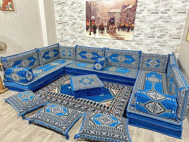 U förmiges orientalisches Sofa Set, Majlis-Sitzmöbel, Arabische Majlis, Bodenkissen, Türkisches Bode