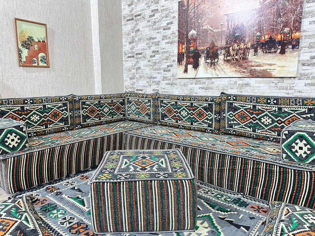 Arabische Majlis Sofa, L förmiges Orientalisches Sofa Set, Majlis-Sitzmöbel, Bodenkissen, Türkisches