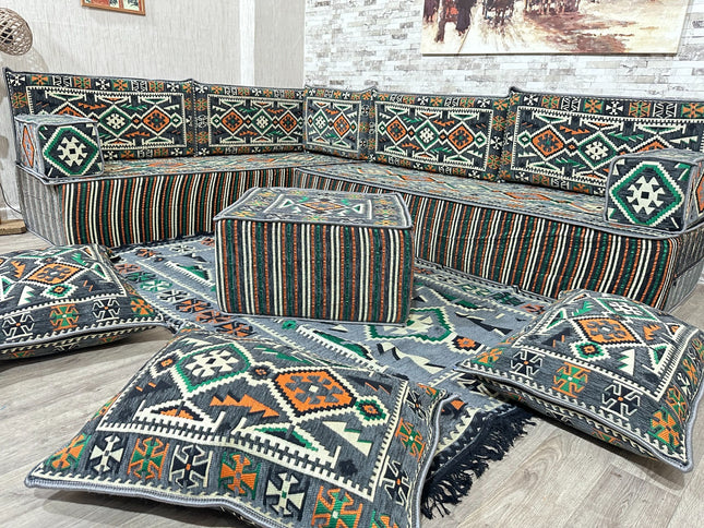 Arabische Majlis Sofa, L förmiges Orientalisches Sofa Set, Majlis-Sitzmöbel, Bodenkissen, Türkisches