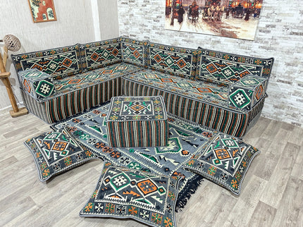 Arabische Majlis Sofa, L förmiges Orientalisches Sofa Set, Majlis-Sitzmöbel, Bodenkissen, Türkisches