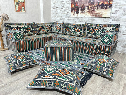 Arabische Majlis Sofa, L förmiges Orientalisches Sofa Set, Majlis-Sitzmöbel, Bodenkissen, Türkisches