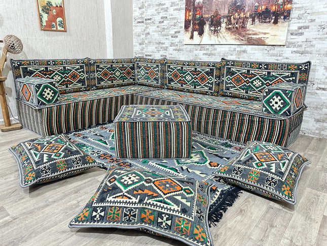 Arabische Majlis Sofa, L förmiges Orientalisches Sofa Set, Majlis-Sitzmöbel, Bodenkissen, Türkisches