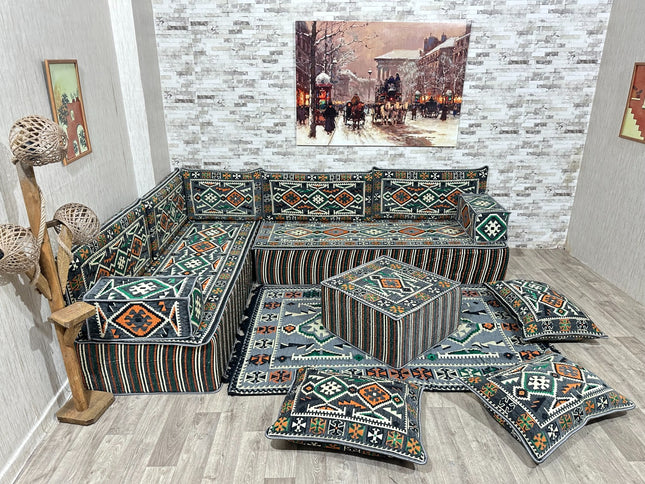 Arabische Majlis Sofa, L förmiges Orientalisches Sofa Set, Majlis-Sitzmöbel, Bodenkissen, Türkisches